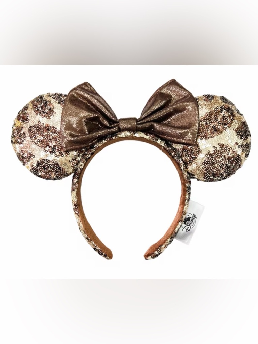 Sequin Leopard Themed Mouse Ears Headband With Bronze Bow